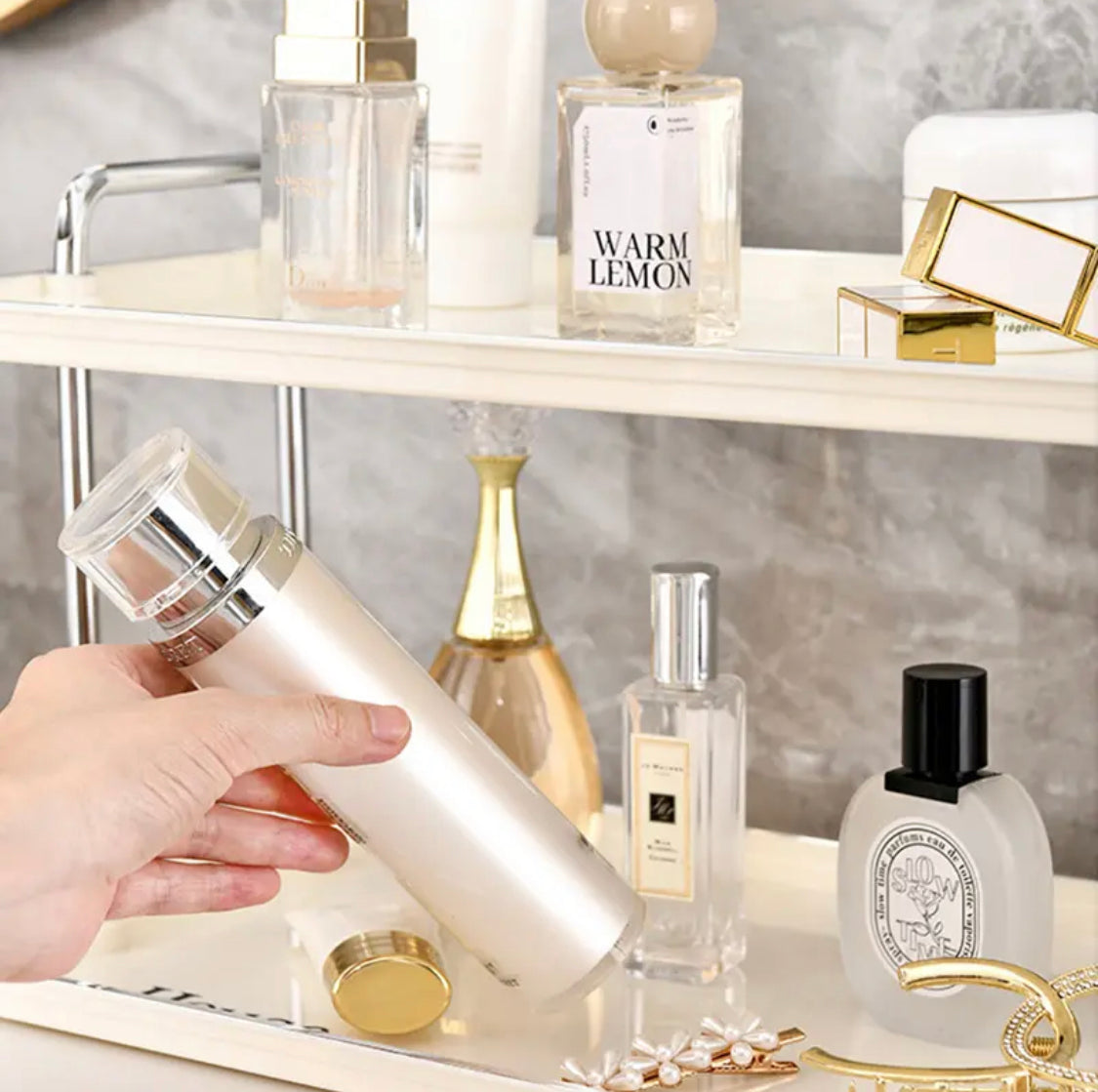 Double Layer Luxury Acrylic Storage Rack, Desktop Tray Storage Rack, Desktop Rack Bathroom Organizer Double Layer Luxury Acrylic Storage Rack, Desktop Tray Storage Rack, Desktop Rack Bathroom Organizer